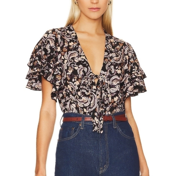 Free People Black and White Paisley Bodysuit - Picture 1 of 12